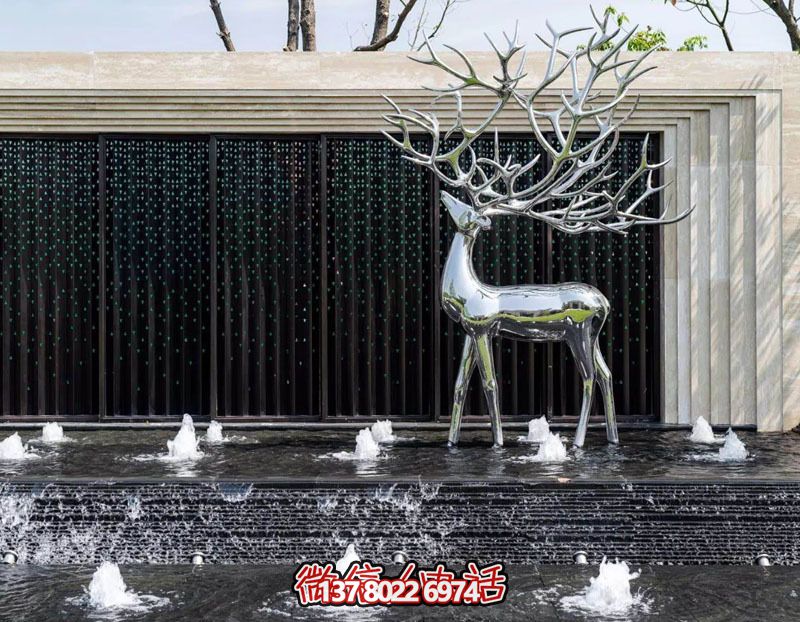 不銹鋼雕刻梅花鹿噴泉，打造公園景區創意噴泉
