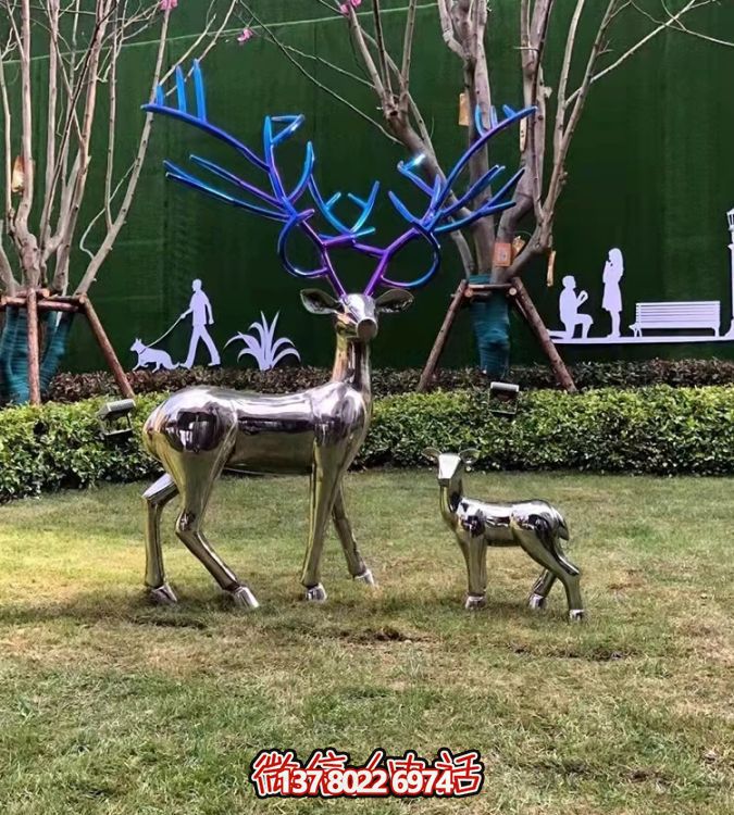 現代簡約不銹鋼梅花鹿擺件，點綴您的庭院園林景觀