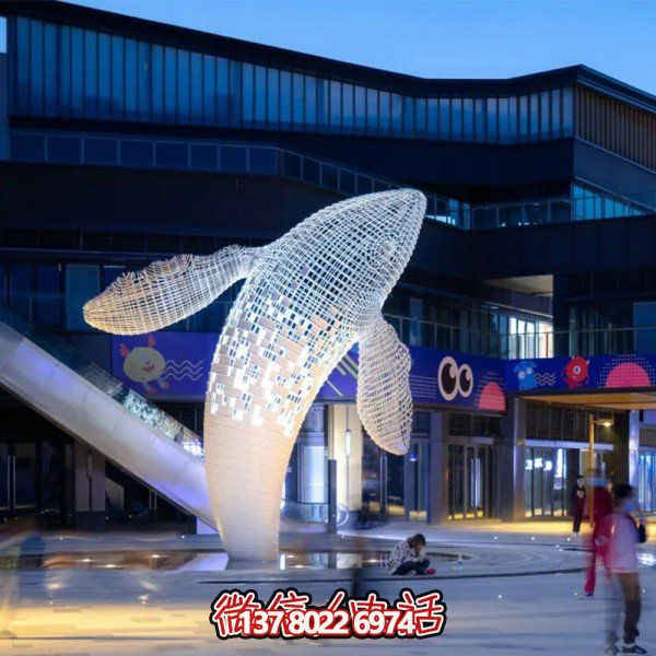大型鏤空不銹鋼鯨魚雕塑——藝術(shù)的精靈，美化商業(yè)街廣場