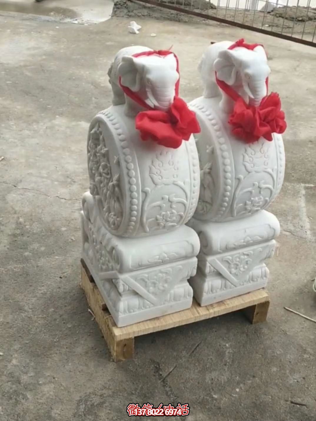 漢白玉吉祥小象雕塑，石門口擺放門墩