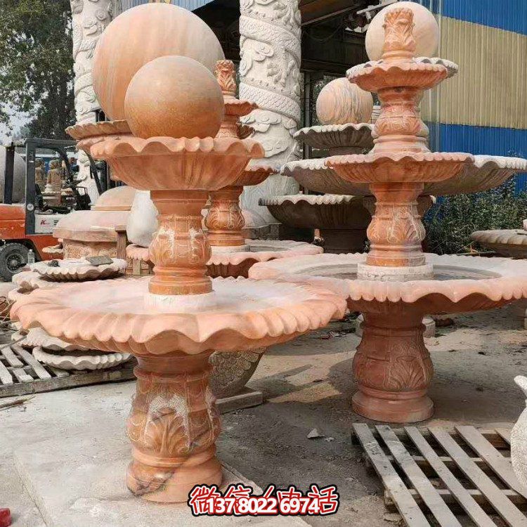 紅晚霞中式二層風水球，讓你的庭院擺放流水轉運風水