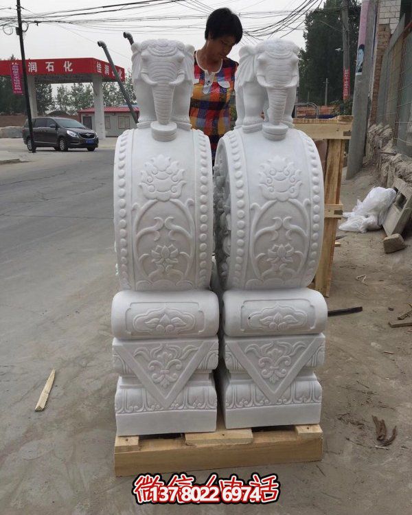 戶(hù)外園林大理石石雕門(mén)墩一對(duì)抱鼓石雕塑