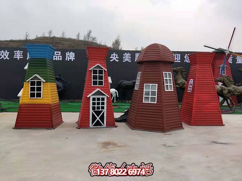 兒童游樂廣場彩三色玻璃鋼風(fēng)車雕塑